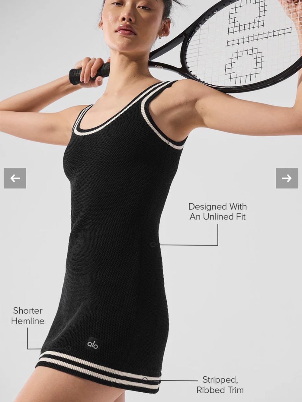 ALO Yoga Black Knit Tank Dress with White Trim - Picture 2 of 7